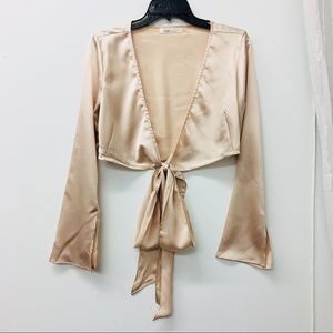 Champagne Pink Satin Wrap Top